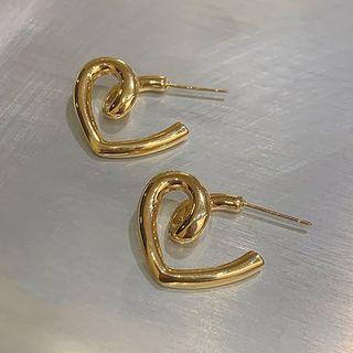 Heart Open Hoop Earring 1 Pair - 925 Silver - Gold - One Size