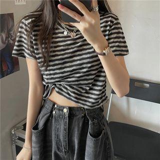 Short-sleeve Striped T-shirt / Short-sleeve Striped Cropped T-shirt