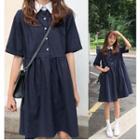 Color Block Short-sleeve Collared Dress