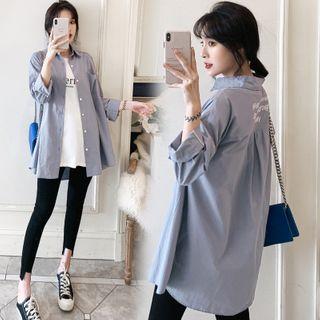 Lettering Embroidered Shirt Jacket