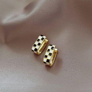 Checker Alloy Earring 1 Pair - Checkered - Black & White - One Size