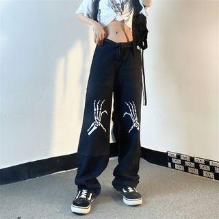 Skeleton Print Baggy Jeans