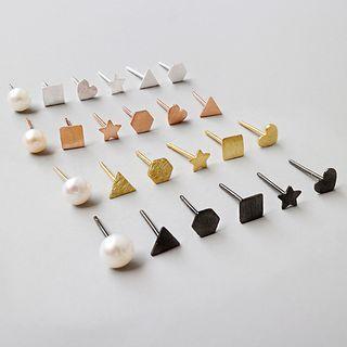 Set Of 6: Brush 925 Sterling Silver & Faux Pearl Stud Earring