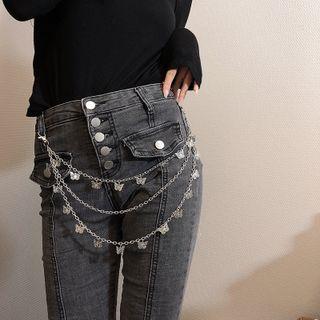 Butterfly Layered Alloy Jeans Chain Silver - One Size