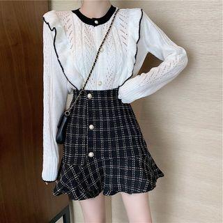 Set: Knit Top + Plaid Mini Skirt