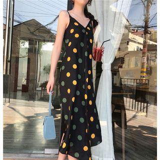 Spaghetti Strap Dotted A-line Midi Dress