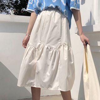 Plain A-line Midi Skirt Off-white - One Size