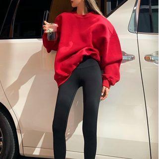Oversized Round-neck Long-sleeve Sweatshirt Red - One Size