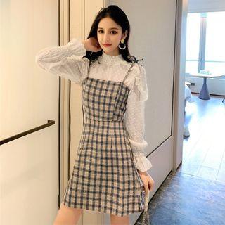 Set: Ruffle Trim Blouse + Strappy A-line Dress