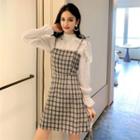 Set: Ruffle Trim Blouse + Strappy A-line Dress