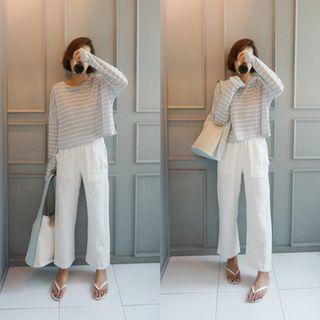 Linen Band-waist Wide-leg Pants