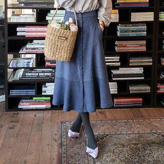 Buttoned Faux-suede Long Skirt