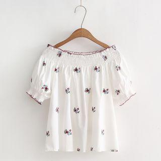 Off Shoulder Embroidered Short-sleeve Top