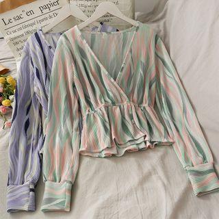 Pleated Deep V-neck Printed Crop Top