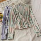 Pleated Deep V-neck Printed Crop Top