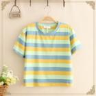 Color Block Stripe Short Sleeve Crop Top