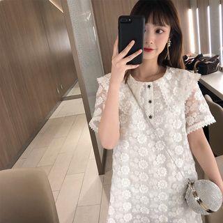 Short-sleeve Wide Collar Lace Mini Dress