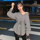 Houndstooth Lantern-sleeve Shirt
