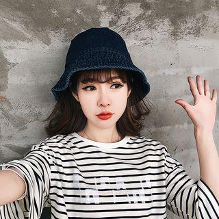 Denim Wide Brim Bucket Hat Dark Blue - One Size