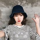 Denim Wide Brim Bucket Hat Dark Blue - One Size