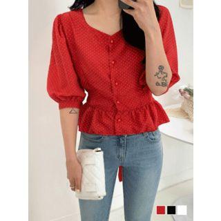 Tie-back Polka-dot Peplum Blouse