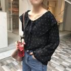 Floral Ruffle Long-sleeve Loose-fit Chiffon Blouse