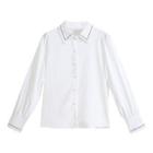Long-sleeve Square-neck Contrast-line Plain Shirt