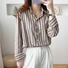 Long Sleeve Two-tone Striped Shirt Khaki - One Size