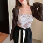 Set: Tie-dye Print Cropped Tube Top + Shrug Brown & White - One Size