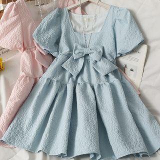 Embossed Ribbon-accent Mini Halter Dress
