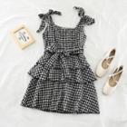 Sleeveless Checker A-line Mini Tiered Dress