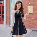 Lace Panel Bell-sleeve Mini A-line Dress