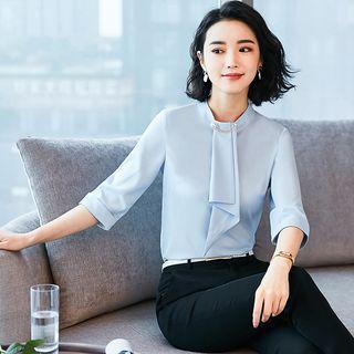 3/4-sleeve Ruffled Chiffon Top / Mini Pencil Skirt / Dress Pants