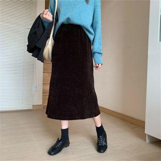 Plain Corduroy Split A-line Skirt