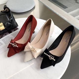 Faux Pearl Bow Stiletto Heel Pumps