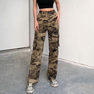 High Waist Camoflage Cargo Pants