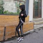 Set: Contrast-trim Hoodie + Slim-fit Sweatpants