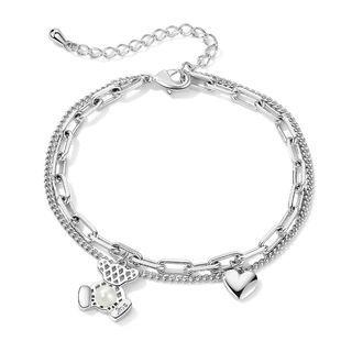 Bear Heart Alloy Bracelet Silver - One Size