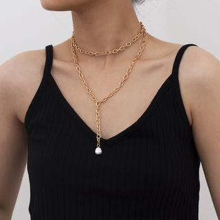Set Of 2: Faux Pearl Chain Necklace
