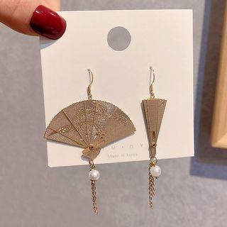 Faux Pearl Alloy Fan Dangle Earring 1 Pair - E1610 - Gold - One Size