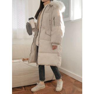 Faux-fur Trim Drawstring-waist Padded Coat