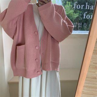 Plain Cardigan Sweater - Pink - One Size