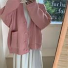 Plain Cardigan Sweater - Pink - One Size