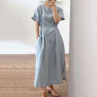 Tie-waist Short-sleeve Maxi Shift Dress