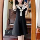 Short-sleeve Navy Collar Lace Panel Dress
