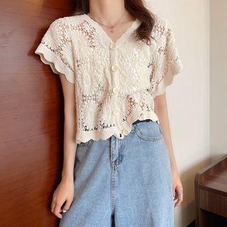 Short-sleeve Crochet Lace Knit Top