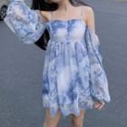 Cold-shoulder Tie Dye Mini A-line Dress