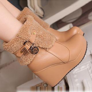 Fleece-trim Wedge Short Boots