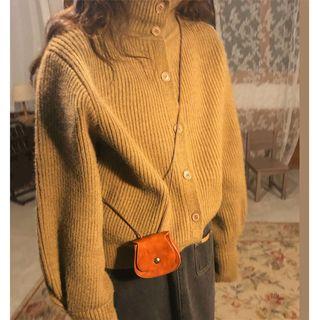 Plain Turtle-neck Cardigan