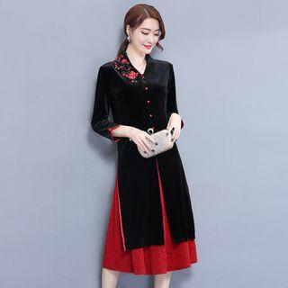 Set: Embroidery Button Coat + Sleeveless Dress